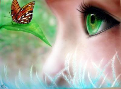 child looking at butterfly