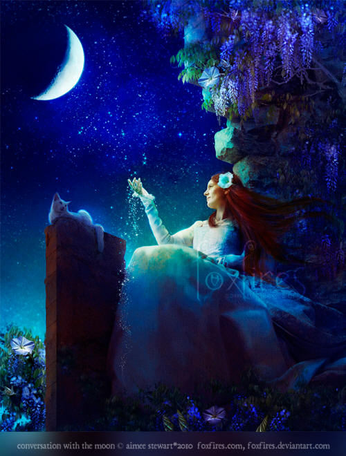 lady and cat in moonlight
