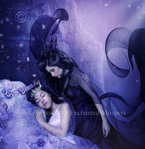 woman hovering over sleeping girl