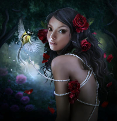 pretty girl with bird