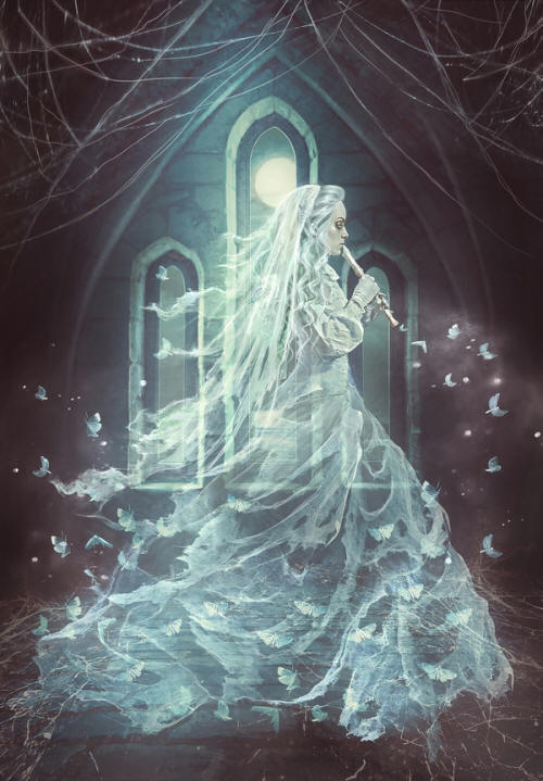 Ghost lady playing clarinet